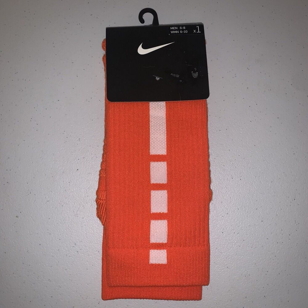 2018 Nike Elite Basketball Crew Socks Orange White PS0003-894 Size M Men 6-8 NWT